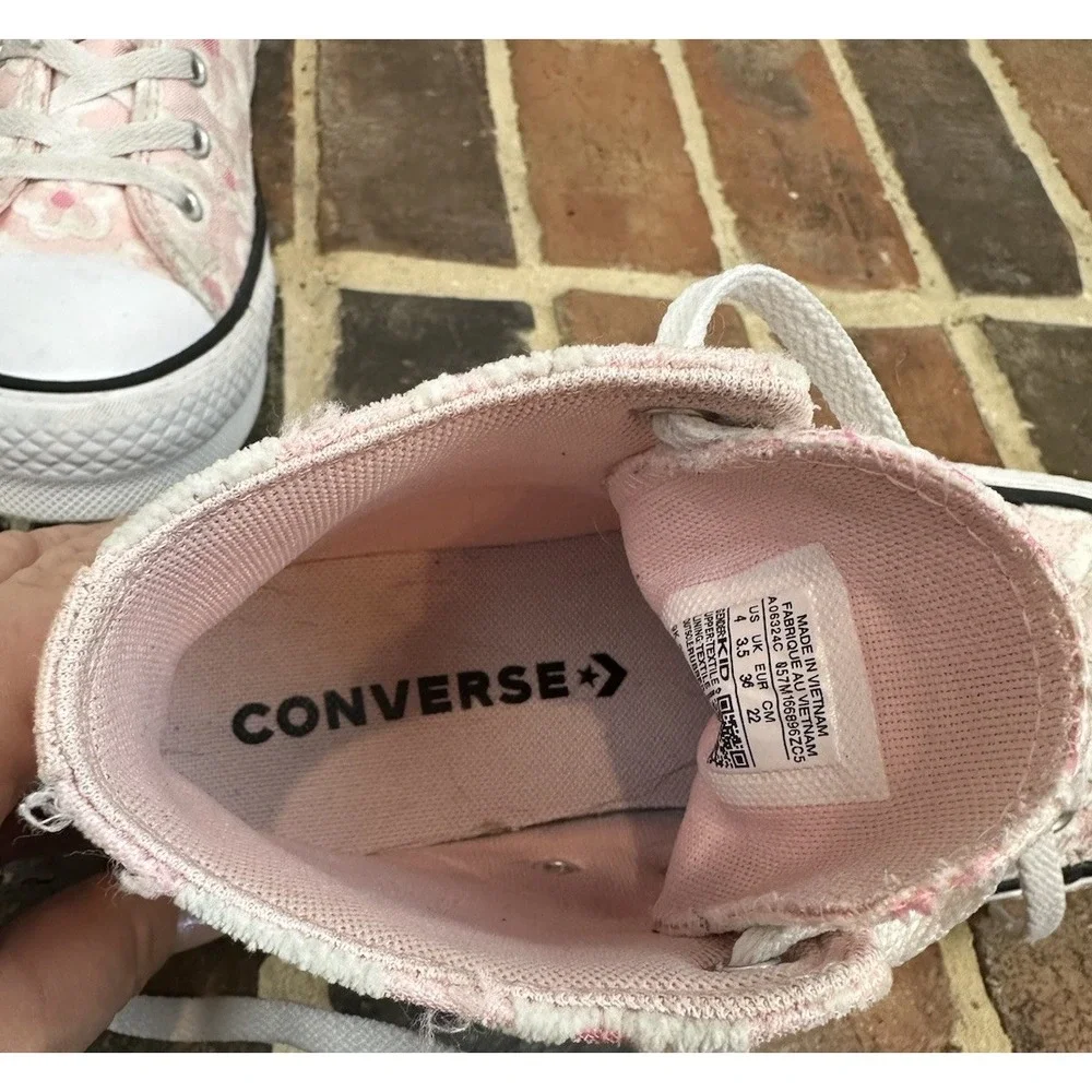 Converse Youth All Star Platform Sneakers High Top Pink White Flower Girls 4
